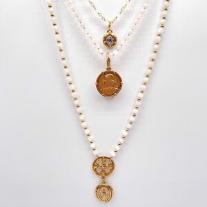Moonstone and gold coin necklace stack